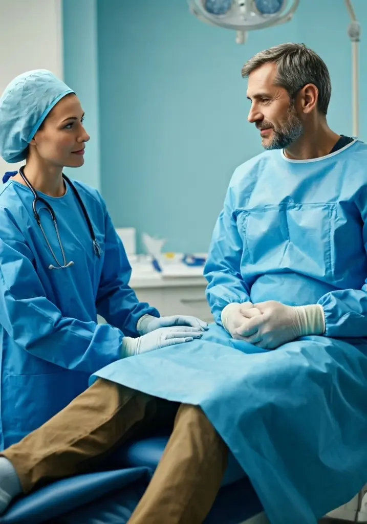 medecin qui aide le patient pour la rééducation du genoux